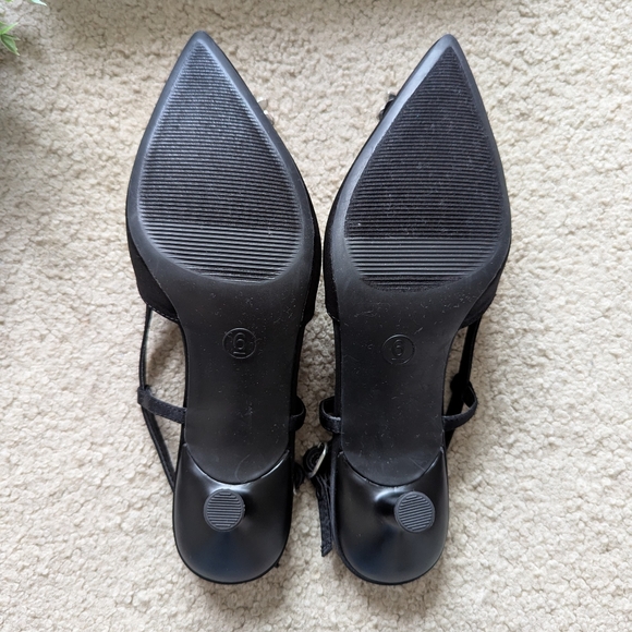 A New Day Annette Black Satin Slingback Kitten Heels Size 6 - Picture 5 of 8